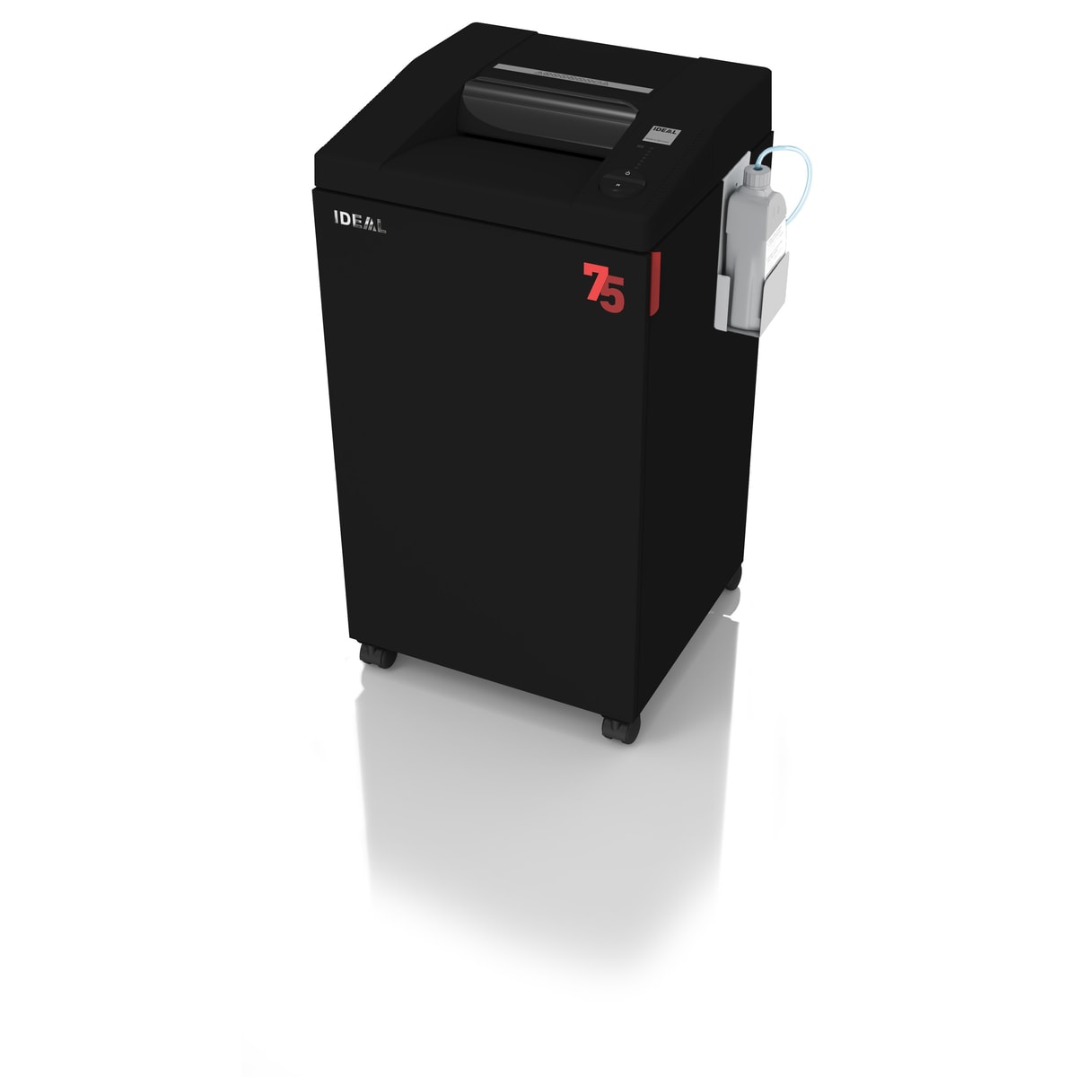 Destructeur IDEAL 2604-75 CC/O avec son récipient d'huile sur le flanc du meuble.